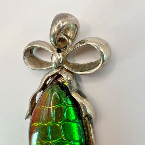 Vintage Artisan Dichroic Glass Pendant Snakeskin Pattern Iridescent Bow Artisian - Picture 4 of 12